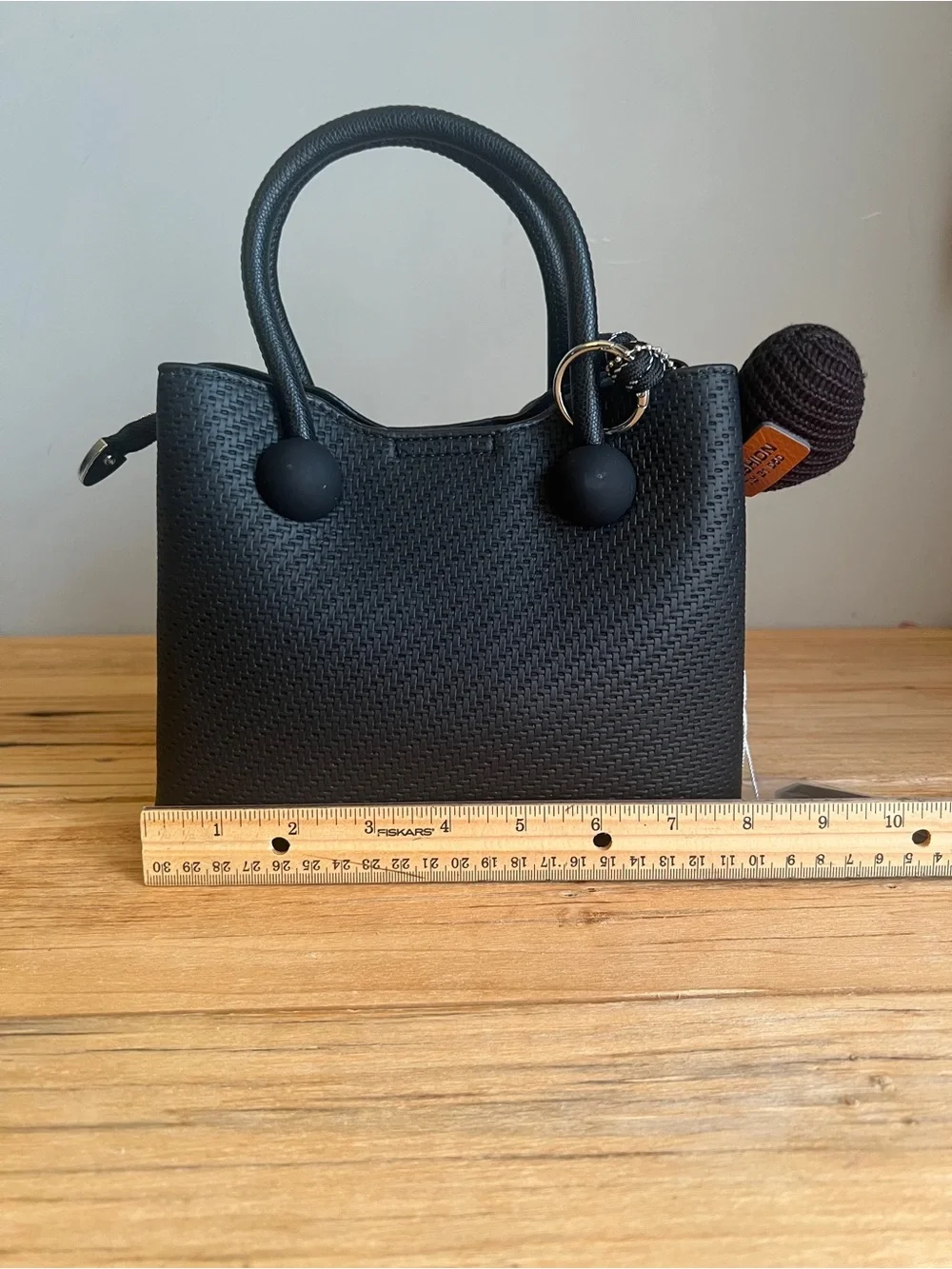 NWT Black Woven Satchel Handbag with Matching Charm & Shoulder Strap by Sumzen